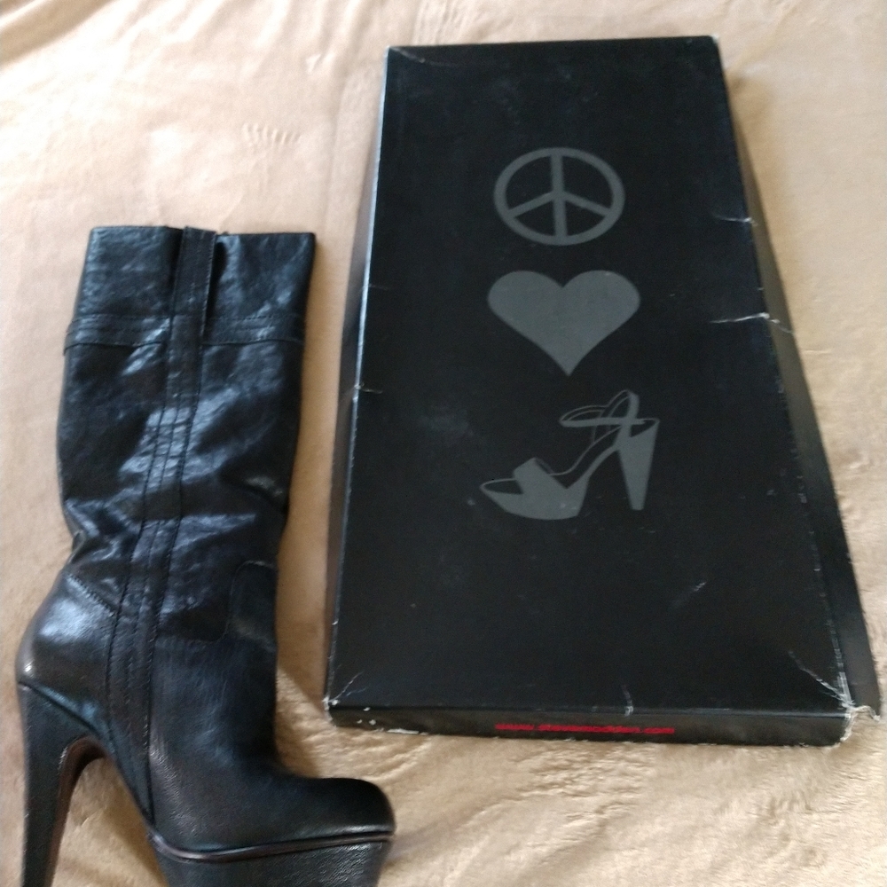 Steve Madden Smokerr Black Leather Boots